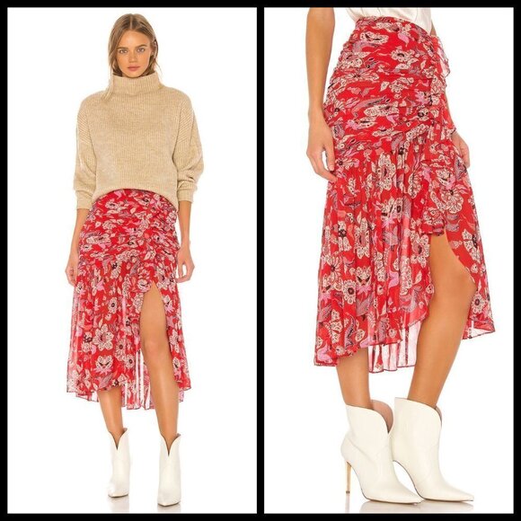 💕CINQ A SEPT💕 Midi Kathleen Skirt ~ Venetian Red - Picture 1 of 16